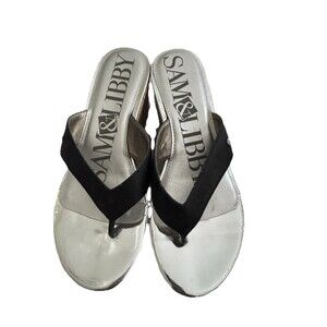 Sam & Libby Thong Sandal Cross Cork Wedge Platform Women's Size 7 Silver & Black